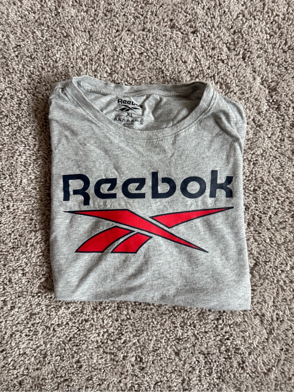 Reebok Men’s Gray Logo Tee with Red Accent